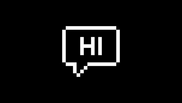 pixel hi speech bubble icon on glitch old screen display animation. Retro, colorful video footage, 4K	
8 bit game