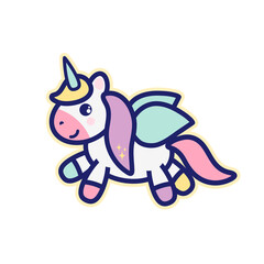 Cute unicorn with wings. Postcard, background. sticker.