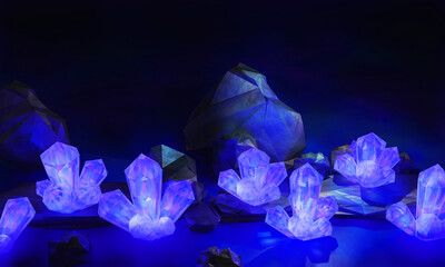 ミステリアスな水晶の洞窟（ファンタジー系画像、３dレンダリング画像）