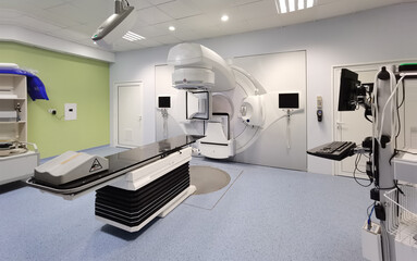 Medical advanced linear accelerator in oncological cancer therapy in a modern hospital.