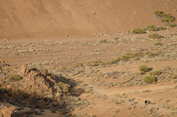 Couple hiking in the Teide National Park. Tenerife. Canary Islands. Spain.