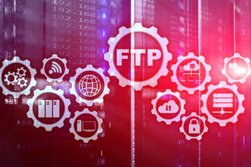 FTP. File Transfer Protocol. Network Transfer data to server on supercomputer background