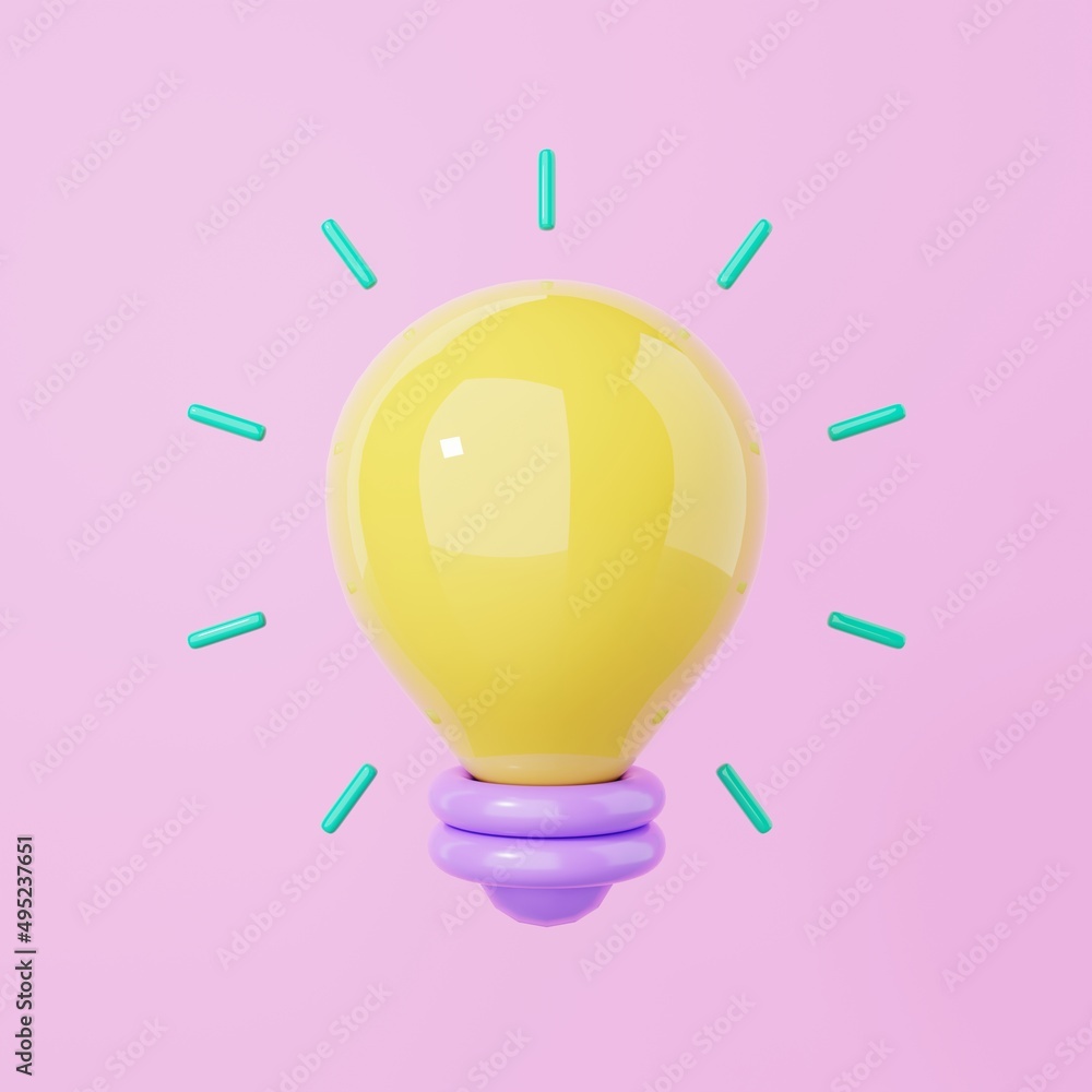 Poster minimalism light bulb with a blink on pink background. object and creative idea symbol concept. 3d i