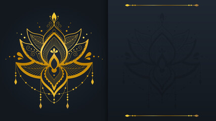 Luxury Golden lotus background vector. Gold Lotus line art design backdrop