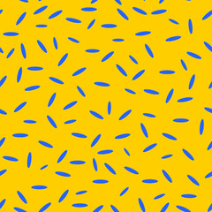Seamless modern pattern with elements of blue rice grains on a yellow background. Printing on fashion fabrics, textiles, decorative pillows, wrapping paper. vector