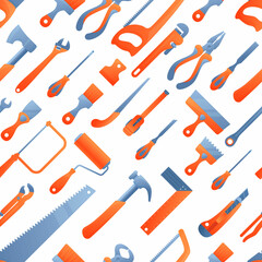 Vector seamless pattern with repair working tools. Cartoon hardware tools texture background. Vector illustration equipment for home repair, renovation, building and construction. Hand work tools.
