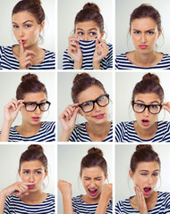 Fototapeta premium She a bundle of emotion. Multiple images of a beautiful young woman in varying poses.