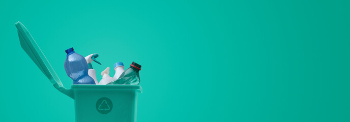 Waste bin full of plastic waste