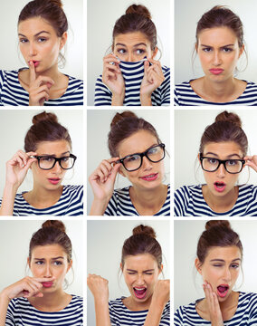 She a bundle of emotion. Multiple images of a beautiful young woman in varying poses.