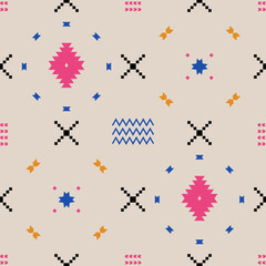 Pattern with graphic elements of Ukrainian embroidery. Trendy ethnic pattern. Pattern for backgrounds, tiles, banners, posters, flyers, covers, packaging, etc.
