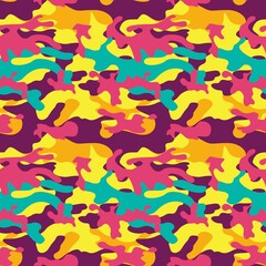 seamless camouflage pattern, pink, yellow, blue spots, vector modern background.