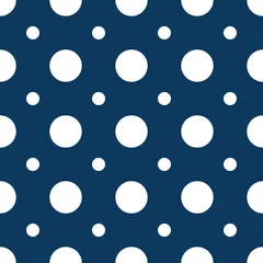 Muurstickers Blauw wit Polka dot patroon vector naadloze blauwe achtergrond, trendy print voor print kleding, papier, stof.
