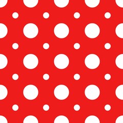 Polka dot pattern red background, trendy seamless texture.