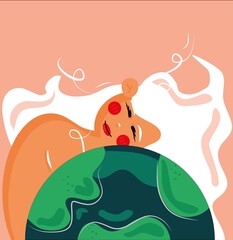 girl hugging the planet