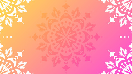 Floral mandala ornament background with place for text. Yellow to pink gradient