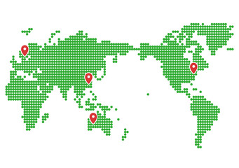 おおまかな世界地図を丸ドットで表現したイラスト（ピン・位置情報付き）