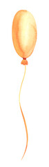 An elongated orange balloon on a long rope. The helium balloon flies. Hand painted watercolor illustration. Decorative element Drawn on white background