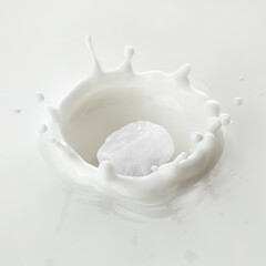 rock sea Salt falls into milk, yoghurt, sour cream, Splash