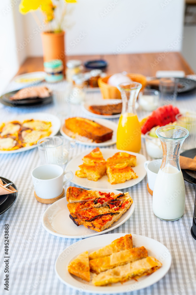 Wall mural delicious homemade pizza served for breakfast