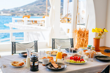Breakfast table served on luxury villa