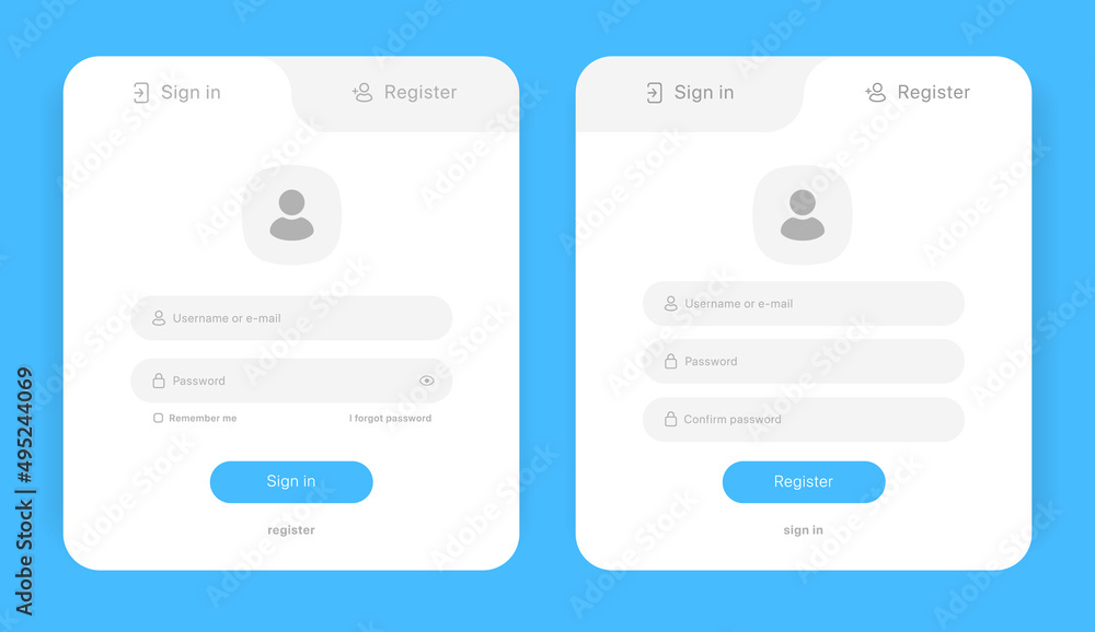 Leinwandbilder Set of Sign Up and Sign In forms. Registration and login forms page. Professional and User-friendly web and UI UX design elements. Modern Sign in and Register page. Username, email and password.