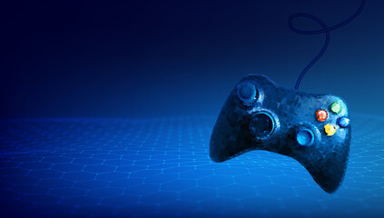 Low poly gamepad 3d abstract vector illustration. Polygon vector wireframe concept on blue background. © RDVector