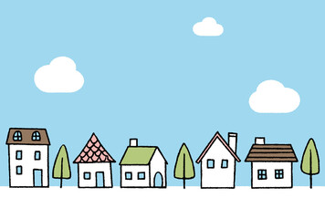 手描き風のまちなみ_春の住宅街