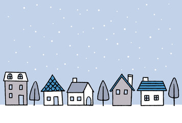 手描き風のまちなみ_冬の住宅街