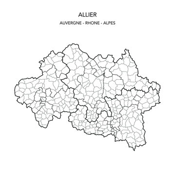 Vector Map of the Geopolitical Subdivisions of the French Department of Allier Including Arrondissements, Cantons and Municipalities as of 2022 - Auvergne Rhône Alpes - France