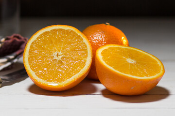 orange on a wooden table