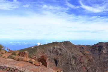 Fototapeta na wymiar Observatories of the Roque de los Muchachos in the Caldera de Taburiente, La Palma, Canary Islands, Spain