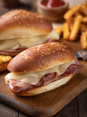 Hot ham and cheese submatine sandwich