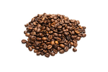 Coffee beans on a white background. Top view.