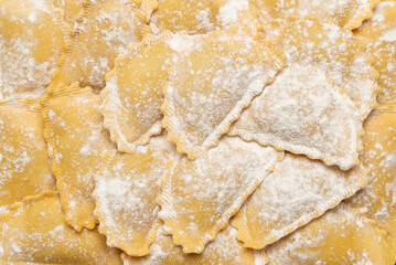 Raw ravioli as background. Healthy italian food.