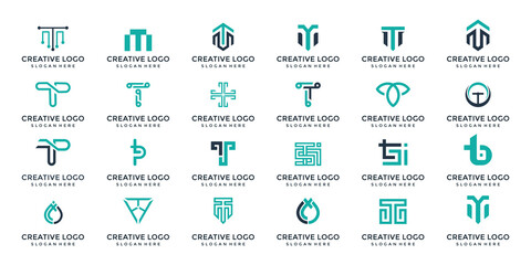 letter T logo set design template vector graphics