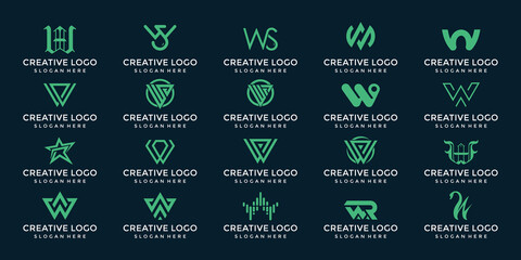 Letter W set logo design template vector graphics
