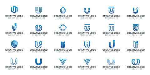 Letter U set logo design template vector graphics