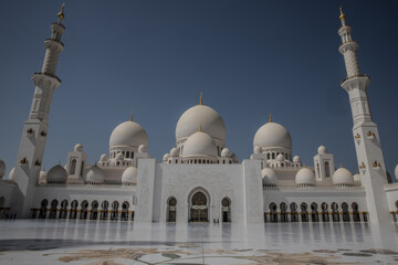 Fototapeta na wymiar Schöne Weiß und Goldene Moschee in Abu Dhabi