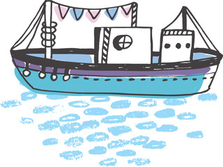 Boat or Ship Cartoon Doodle Illustration