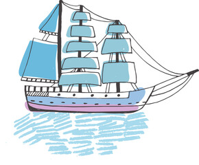 Boat or Ship Sketch Doodle Illustration