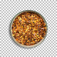 Dried red chilis powder isolated on transparent background.