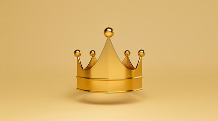Golden crown on yellow background for king treasure concept by 3d render.