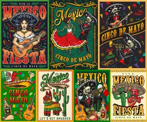 Mexican fiesta vintage posters set