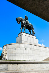 Fototapeta premium Monument to Jan Zizka of Trocnov in front of the National Memorial on Vítkov Hill.