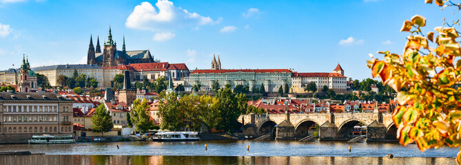 Panorama of the city of Prague in the Czech Republic on the Vltava River, view from the city...
