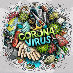 Doodles art graffiti with theme corona virus