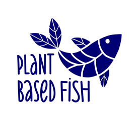 Plant based fish concept. Vegan product. fish fins in the form of plant leaves. Organic natural vegetarian food. Vector flat illustration.