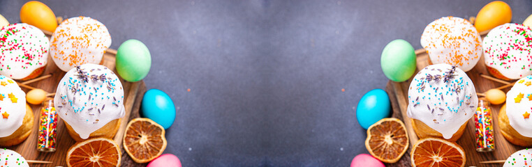 Easter cake and easter eggs sweet dessert holiday easter treat meal food snack on the table copy space food background