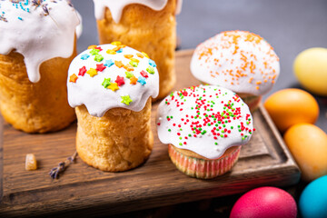 Easter cake and easter eggs sweet dessert holiday easter treat meal food snack on the table copy space food background