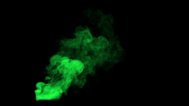 Wispy and Swirly Toxic Green Smoke with Low Density moving Slowly on a Black Background